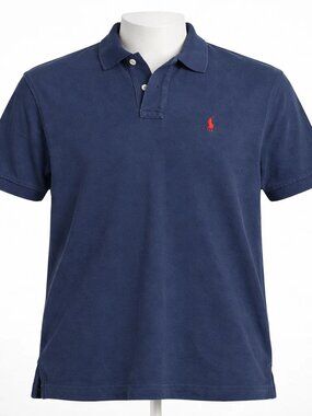 VTG 90s Polo Ralph Lauren Men Navy Blue Short Sleeve Polo Shirt Red Pony Logo L